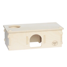 Das Foto zeigt ein Mehrkammern-Hamsterhaus aus Holz