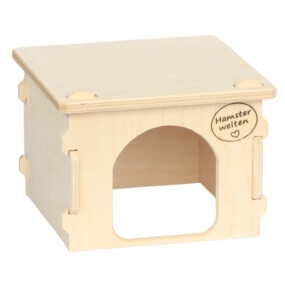 Das Foto zeigt ein kleines Hamsterhaus aus Holz