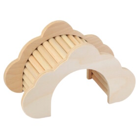 Das Foto zeigt ein Hamsterversteck aus Holz in Form einer Wolke