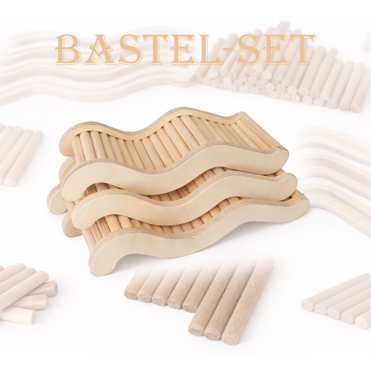 Das Foto zeigt das Bastelset für 3 Würmli-Hamsterleitern