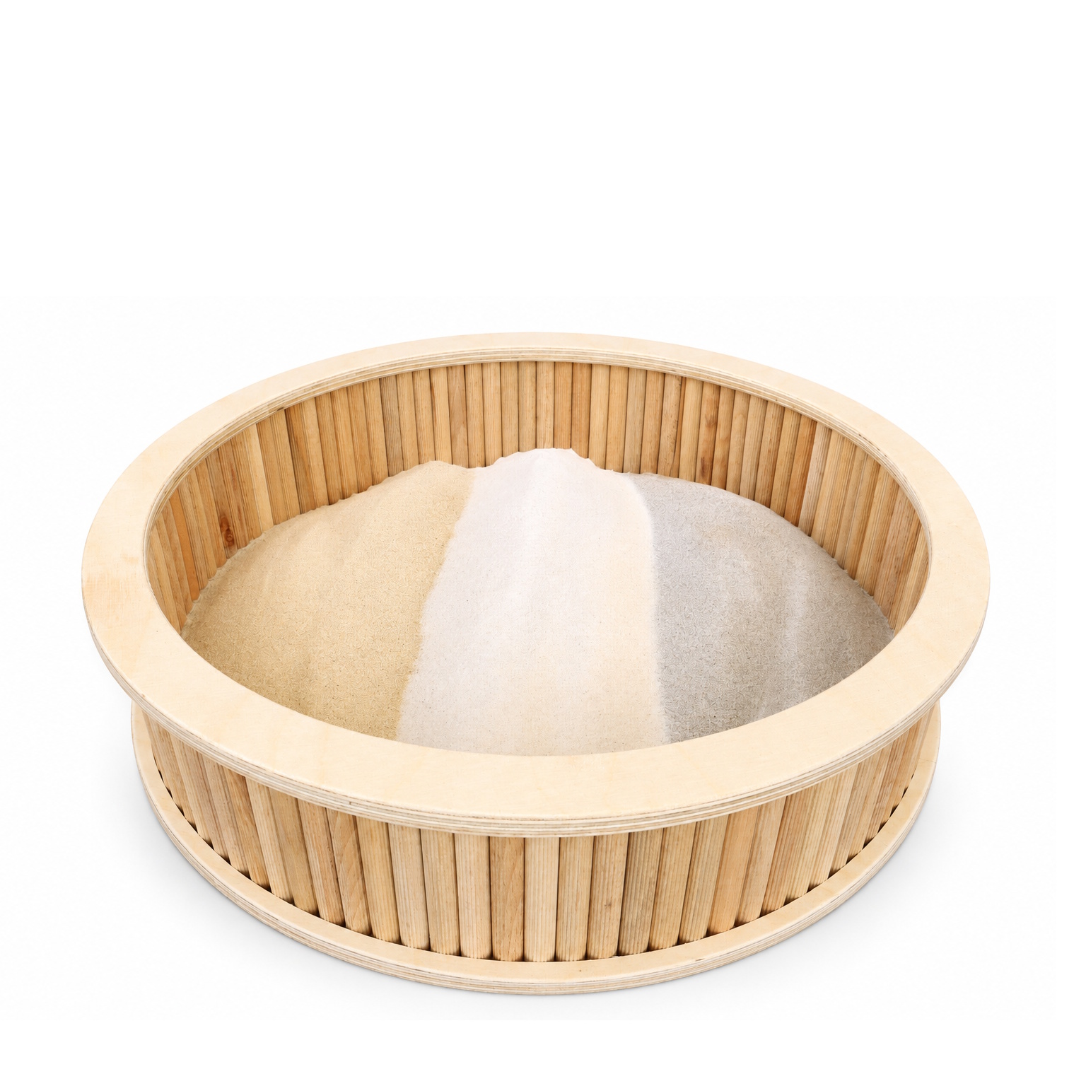 Das Foto zeigt ein rundes Sandbad mit Sand